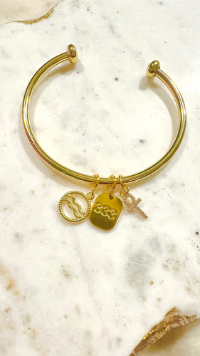 3 charm Open Cuff Bracelet
